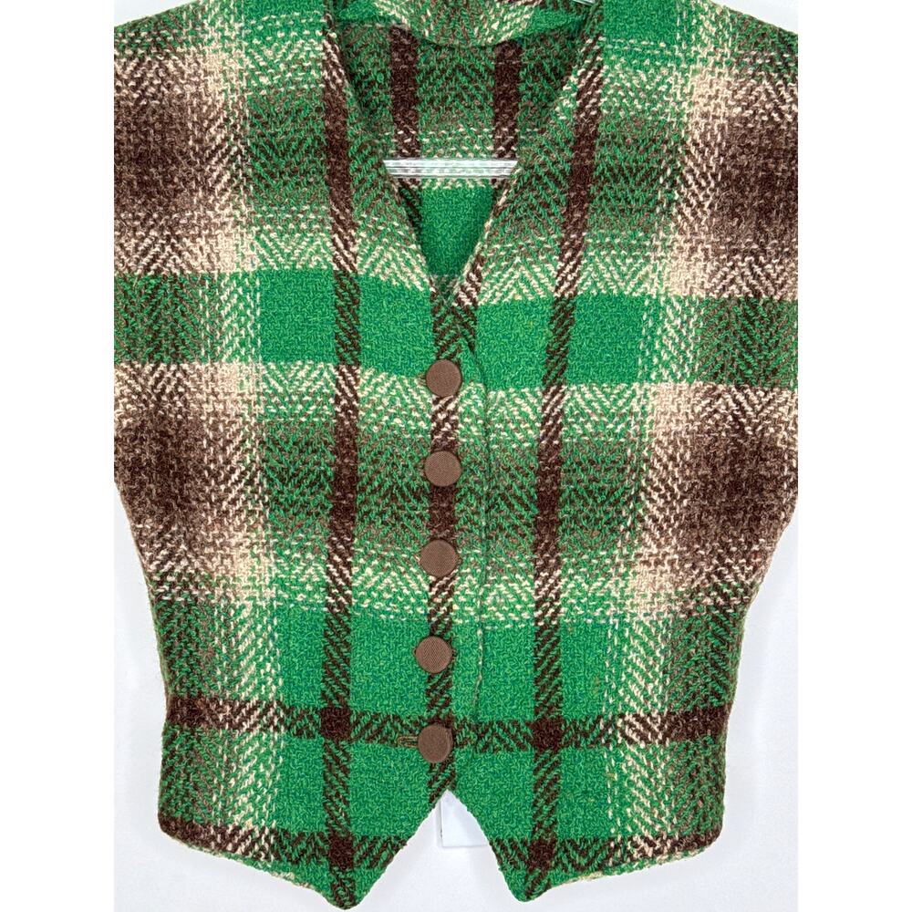 1970s Handmade Green Brown Plaid Skirt & Vest Set XXS - Picture 4 of 14